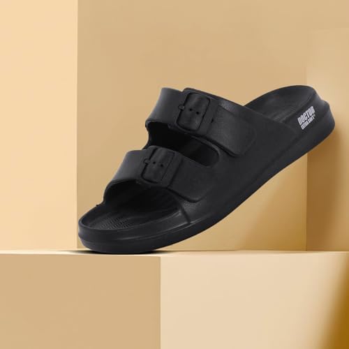 DOCTOR EXTRA SOFT Men's Classic Cushion Sliders/Slippers With Adjustable Buckle Strap For Adult|Comfortable & Lightweight|Stylish & Anti-Skid|Waterproof & Everyday Flip Flops For Gents & Boys D-505