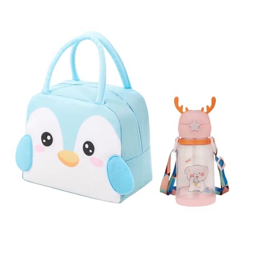 Bolsa Térmica Infantil Lancheira Impermeável + Garrafa de Água Alce, Escola Viagem Menina Menino Nec