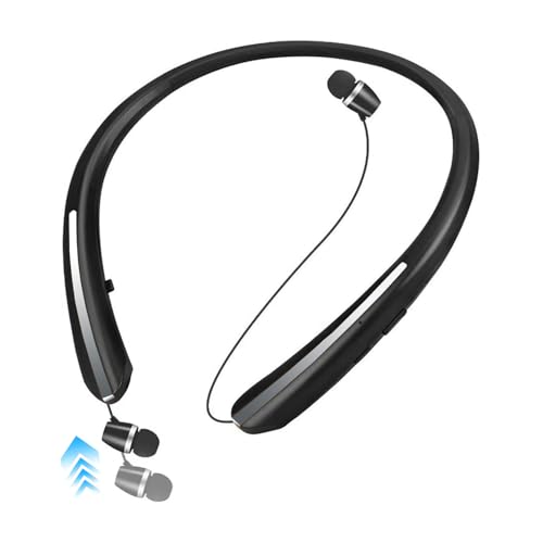 ZHAOGE Bluetooth Headphones Neckband, Retractable Headset Wireless Sports Earbuds Noise Cancelling Stereo Earphones with Microphone, IPX5 Sweatproof, Compatible with iPhone Android (Rose) (Black)