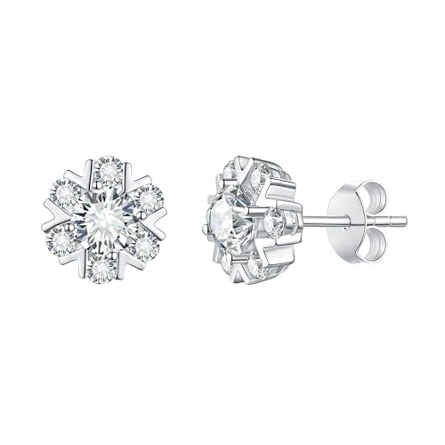 Boucles d'oreilles Moissanite Ronde Argent 925 Femmes Bijoux de Cérémonie