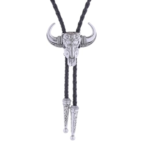 Image of GelConnie Longhorn Bull Bolo Tie for Men Native American Western Cowboy Leather Necktie Bolo Necklace for Women Gold Texas