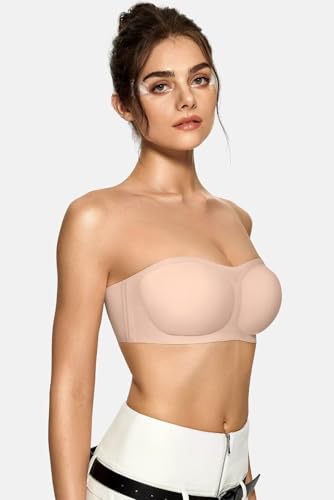 Vertvie Strapless Bra for Women Bandeau Seamless Non Wired Bra Padded Non-Slip Push up Bras Stretchy Comfort Bralette