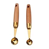 RORPOIR Ensemble De 2 Cuillères À Fruits Cuillères À Boules En Acier Inoxydable Avec Manche En Bois Cuillère À Pastèque Pour