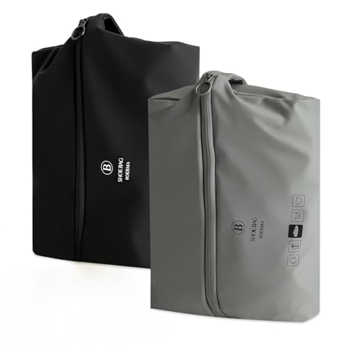 SLIAXINT 2 bolsas para zapatos de viaje, bolsa de viaje para zapatos, organizador, impermeable, de TPU, gran capacidad, plegable, para maleta, fitness, zapatos de viaje (negro, gris)