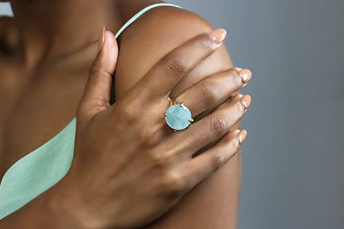Anemone Jewelry Round Aquamarine Ring In 14K Gold-Filled Band - March Birthstone Jewelry For Any Occasion And Celebration - Handmade Women Jewelry - Free Fancy Box #TOP1