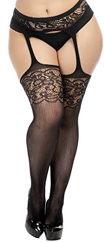 HZH Womens Fishnet Tights High Waist Plus Size Pantyhose Thigh High Stockings