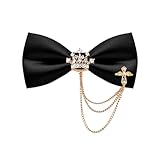 MOHSILY Adjustable Bowtie, Mens Black Bow Tie with Rhinestone Brooch Chain, Pre Tied Bow Ties for Men (GoldCrownA)