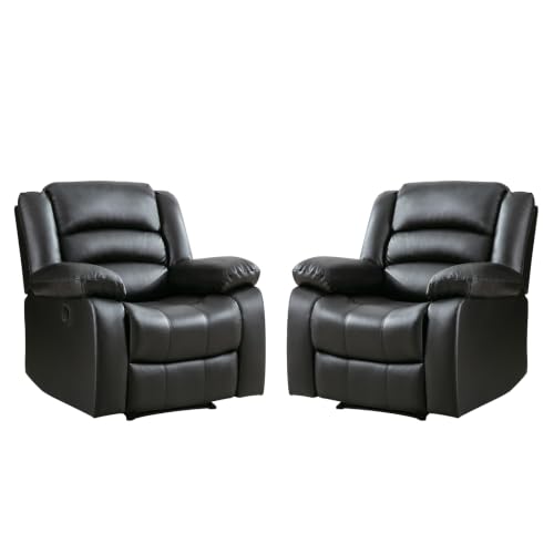 Image of EBELLO Faux Leather Classic Power Recliner Chair, Oversized Electric Overstuffed Reclining Chair with Soft Cushion and Back, Sofa with Comfortable Armchair, Classic Black, 2Pcs