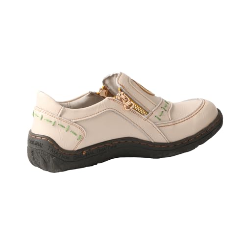 Image of TMA EYES Women's Non-Slip Leather Casual Slip On Comfort Walking Flat Shoes(White,6.5)