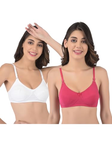 Image of Softline Women's Cotton Blend Wire-Free Non-Padded Cut & Sew | Full Coverage Bra Combo | Comfortable & Supportive Everyday Wear (Pack of 2)