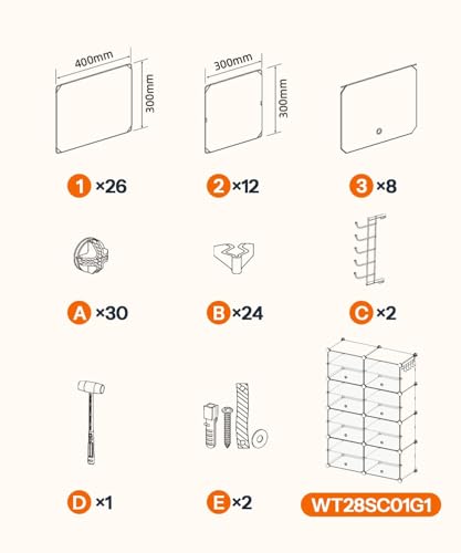 Miniatura 8 de Hoobro Mueble Zapatero, 8 Compartimentos, Modular Zapatero, Estantería De Plástico, Con Puerta, Compartimento 40 X 30 X 30 Cm, Para Salón, Pasillo, Entrada, Dormitorio, Blanco Ewt28sc01g1