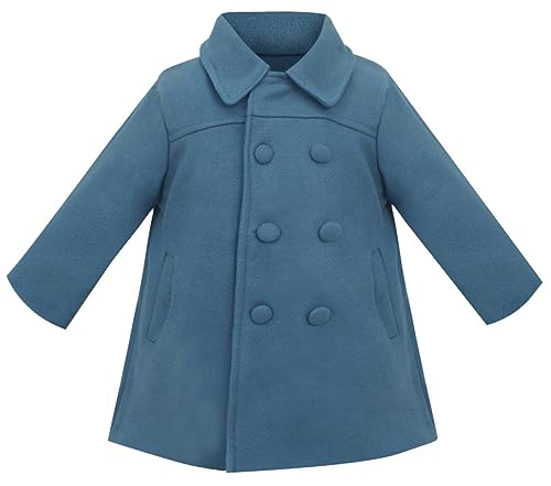 Maeau - Invierno Chaqueta de Tweed Niña Abrigo Grueso Bebé Chaquetas de Lana Abrigos Térmico de Doble Botonadura - Azul - 6-7 años