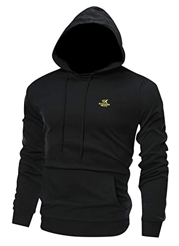 Premium Pullover Hoodie Men Women Sweatshirt Sportswear Cotton Slim Fit,Black, Large