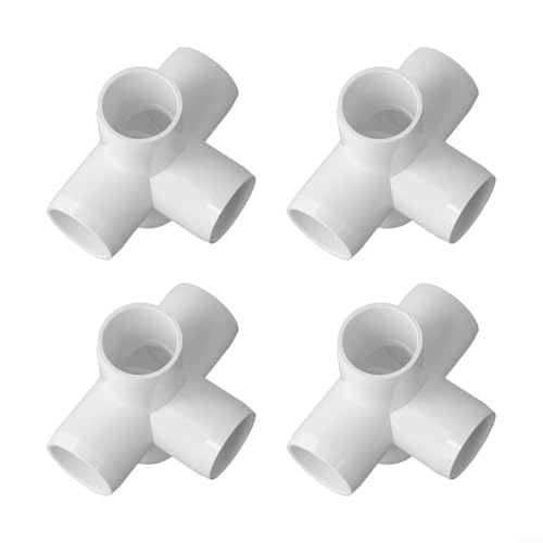 4-Pack PVC 5-Way Fittings for Garden Structures, Greenhouse Pipe Connectors, DIY Plant Stand Hardware, Outdoor PVC Junctions Compatible with 15x15x12cm Pipes, White(1 Set)