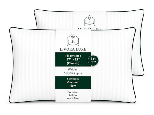 Image of Livora Premium Hollow Fiber Bed Pillow Set of 2 (17 inchx27 inch) - Soft, Fluffy & Hypoallergenic | Machine Washable | for Sleeping, Home & Daily Use | 6 Months Warranty