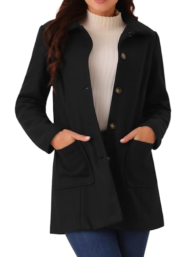 Seta T Women's Winter Overcoat Mid-Long Notch Lapel Single-Breasted Peacoat Casual Coat with Pockets