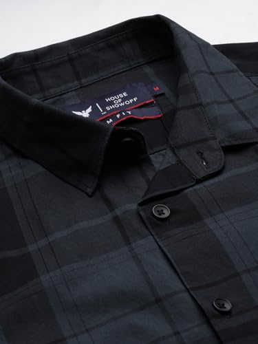 Image of SHOWOFFFF Men Check Print Casual Shirt | Spread Collar Full Sleeves Cotton Shirt for Mens | Slim Fit Regular Length Shirt for Men's