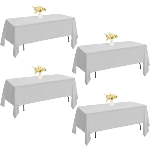 Image of 4 Pack Rectangle Tablecloth for 6 Foot Tables Washable Polyester Table Cover for Wedding Dining Table Parties Banquet(60x102 Grey)