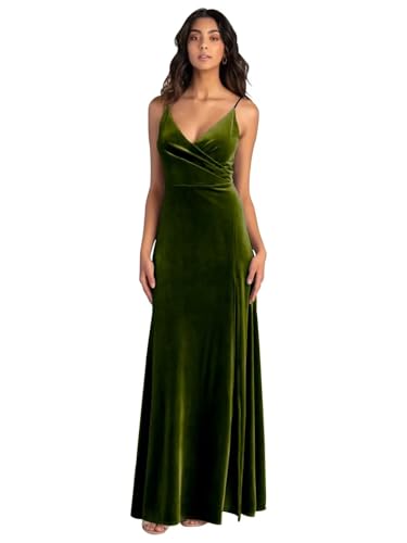 Velvet Bridesmaid Dresses Spaghetti Straps V Neck A Line Long Ruched Formal Evening Party Gown with Slit