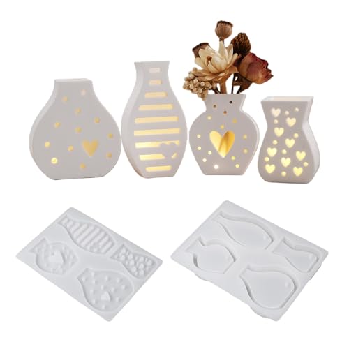 Silicona reutilizable con 4 diseños de corazones, patrón de rayas para soportes, arreglos florales, proyectos de manualidades, fundición de hormigón, silicona