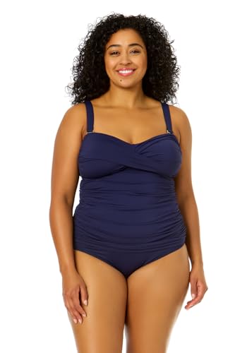 Anne Cole Plus Size Twist Front Shirred Bandeaukini