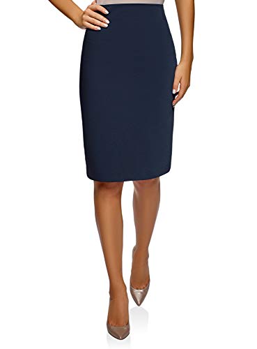 oodji Collection Donna Gonna Dritta a Vita Alta, Blu, IT 44 / EU 40 / M