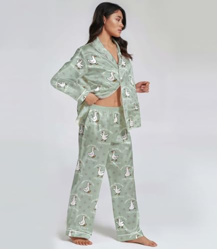 Women's Long Satin Pajama Set, 2 Piece Silk Button Down Sleepwear with Long Sleeves, Elegant Loungewear Gift for Her3