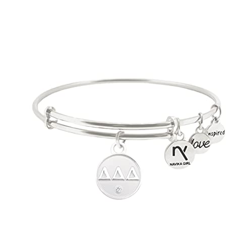 Tri- Delta Sorority Inspired Love Adjustable Bangle Bracelets - Silver - Delta Delta Delta