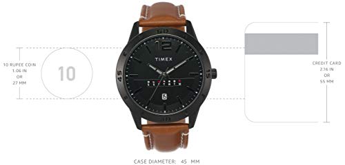 TIMEX Analog Watch for man with Black Round Dial & Tan Leather Strap Band Water Resistant Men's Wrist Watches - TW000U934 - Image 4