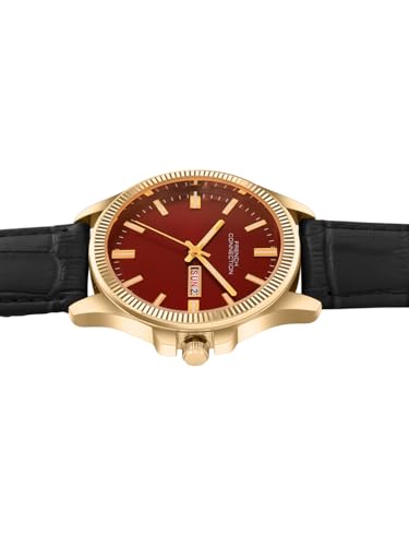 Image of French Connection Sunray Maroon Round Dial with Black Leather Strap Watch for Mens - FCN0121BL