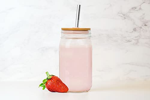 Anotion Mason Jar Lids With Straw Hole, 4 Large Mason Jar Lids, Reusable Bamboo Mason Jar Drinking Lids For Wide Mouth Mason Jar With 4 Reusable Straw For Coffee Boba Cup #TOP4