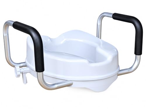 Image of Commode Raiser Raised Toilet Seat with Handles - 5 High-Rise Commode Riser for Seniors, Adults & Disabled | Removable Arms | Fits Round Toilets | Bathroom Safety Aid for Elderly