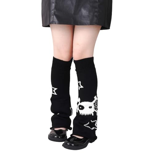 Image of JTYKUYR Y2k Knitted Leg Warmers Star Skull Print Two Side Wear Kawaii Japanese Leg Cover Socks Gothic Girls Accessories