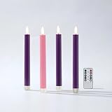 Simplelight Flameless Taper Candles with Remote-Advent Battery Operated Candles, LED Candlesticks, Taper Candle Battery Operated H:9.5 Inch (Purple Pink)
