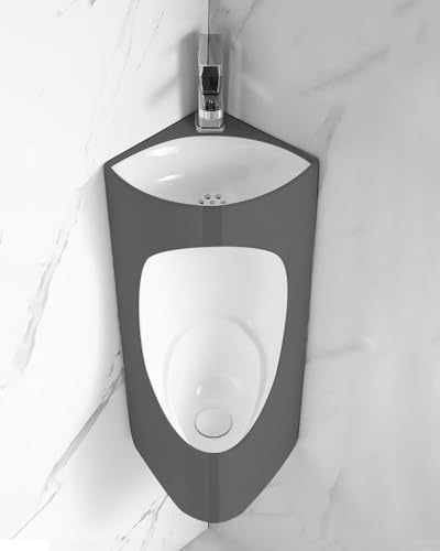 Urinario de Pared para Hombre Esquina con Lavabo y Tubo, Urinarios de Cerámica para Baños Masculinos, Inodoro Masculino con Cisterna para Baños en Garajes y Sótanos(Gray)