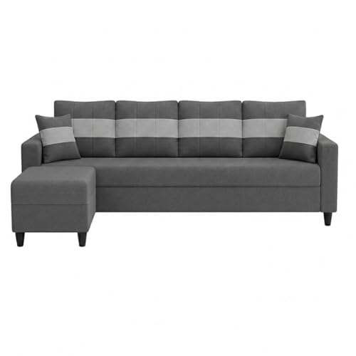 Image of Cavona 5 Seater L Shape Sofa Set with Movable Ottoman | Flexible Layout | Luxury Velvet Suede Fabric | Modern Living Room Sofa | Dark Grey