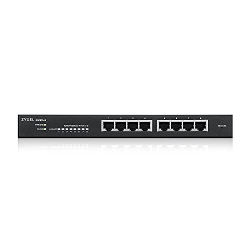 Image of Zyxel 8 Port Ethernet Switch | Smart Managed Gigabit Network Switch | 8X GbE RJ-45 Ports | 16 Gbps Switching Capacity | Hybrid Cloud Mode | Wall Mount Kit Included | Fanless | GS1915-8
