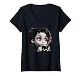 Mujer Adorable chica Kawaii Chibi con pelo rizado Camiseta Cuello V
