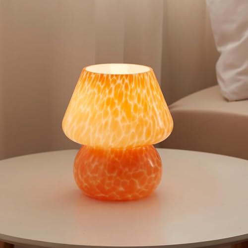 Dawnwake Lamparas de Mesita de Noche, Lámpara de mesa LED Regulable, Pantalla de Cristal Con Forma de Hongo y Base de Cerámica, Decoración del Hogar Para Dormitorio, Sala de Estar (Naranja llama)