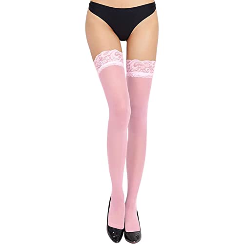 Confonze Women's Opaque Thigh High Stockings with Anti-fall Lace Top