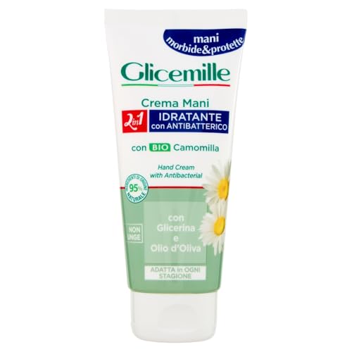 GLICEMILLE | Crema Mani Idratante e Igienizzante, con Glicerina, Olio d'Oliva e BIO Camomilla, 100ml