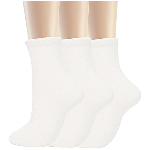 UTTPLL Socks-Gripper-Slipper-Hospital-Fluffy Non Slip Socks Womens Plush Fuzzy Socks with Grips Yoga Pilates Winter Warm Christmas Cozy socks 3 Pairs White Cover