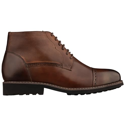 Image of CALTO Men's Invisible Height Increasing Elevator Shoes - Coffee Brown Leather Lace-up Cap-toe Boots with Inner Faux Fur - 3.2 Inches Taller - Y41084 - Size 9.5 D(M) US