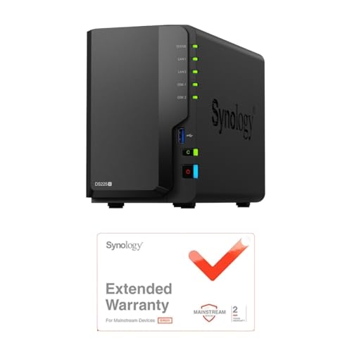 Synology NASキット 2ベイ DS225+ /EW2【延長保証ライセンス付】【ガイドブック付】 クアッドCPU搭載 2GBメモリ搭載 2.5GbE-NIC スタンダードユーザー向け 国内正規代理店フィールドレイク取扱品 電話サポート対応品 Dis