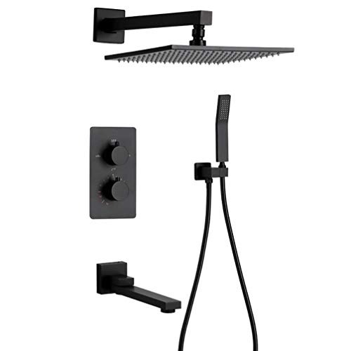 Ensemble de douche noire mate avec robinet thermostatique et douchette main