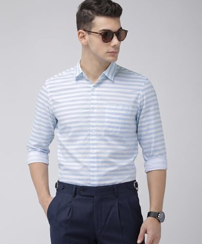 Image of IndoPrimo Men's Striped Casual Shirt | Premium Cotton Formal Shirt for Man | Slim Fit Full Sleeve Strip with Pocket | Office, Business & Smart Casual Wear