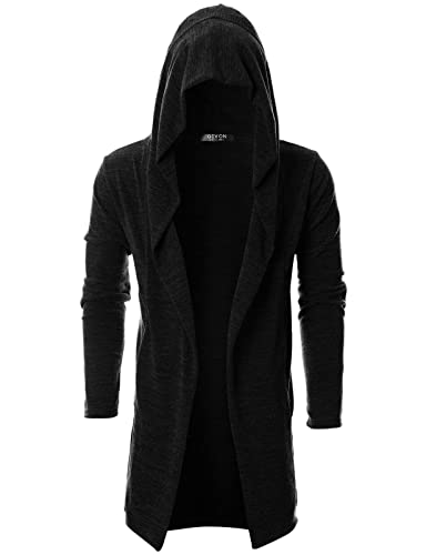 GIVON Men's Long Hooded Shawl Cardigan Open Front Gothic Cloak with Drape Design Shawl Collar2