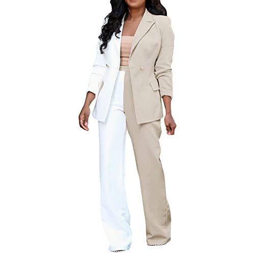 Haiorziyou Anzug Damen Elegant 2 Teiler GroßE Weißer Jogginganzug Damen Frauen Mode Freizeitkleidung Langarm Blazer Hohe Taille Anzug Hosen Frauen Casual Zweiteiler Hosenanzug Zweiteilig Festlich Cover