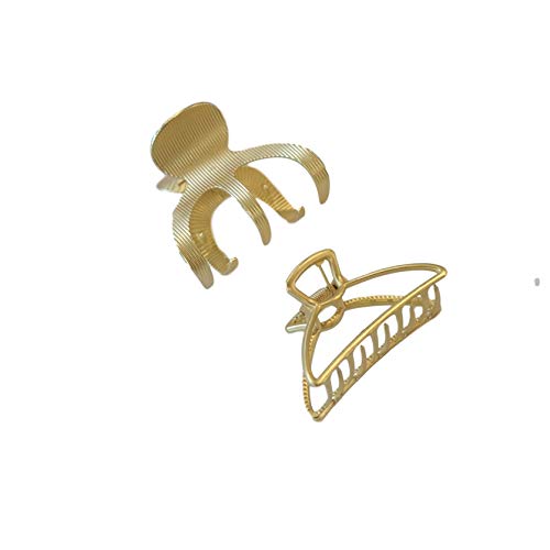 Gold Matte Metal Hair Clip Claws Combo Pack - Simple Minimalist Barrette Jaw Clamp With Octopus - 2 inches each