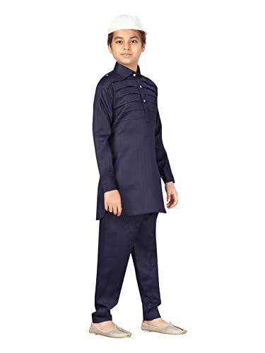 Image of Aarika Boys Navy Blue Color Pathani Kurta Pyjama with Cap Set (C PS-JK-102-NAVY-BLUE-NAVY-BLUE-5)